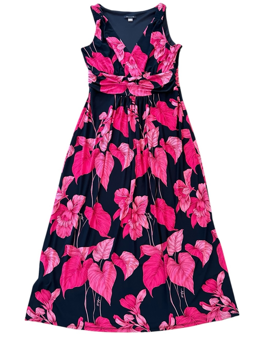 TOMMY HILFIGER navy blue & pink floral sleeveless midi/maxi dress size 10